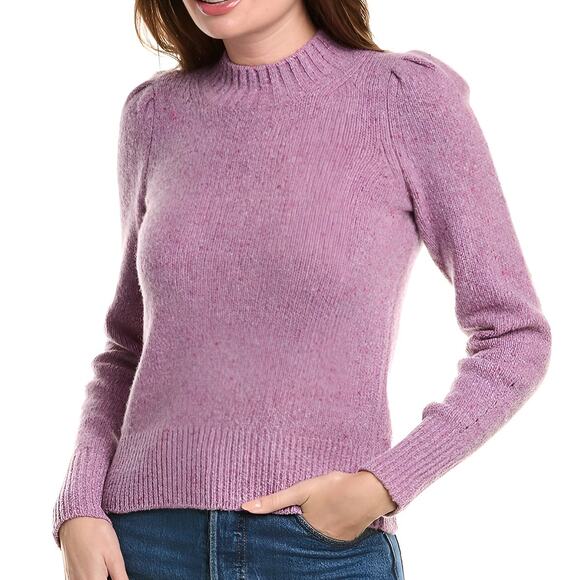 Faherty Boone Puff Sleeve Merino Wool Alpaca Fisherman Sweater Lavender XL NWT - Picture 1 of 12